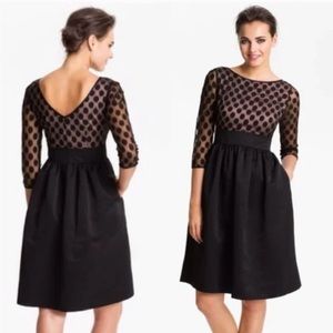 Eliza J Dot Mesh Bodice Fit & Flare Cocktail Dress In Black/Nude